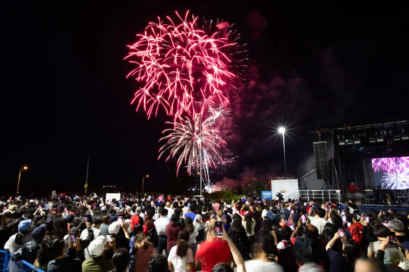 Crowd watching fireworks.