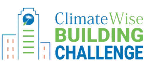 Logo of ClimateWise Building Challenge project that contains the graphic of buildings and title of the project