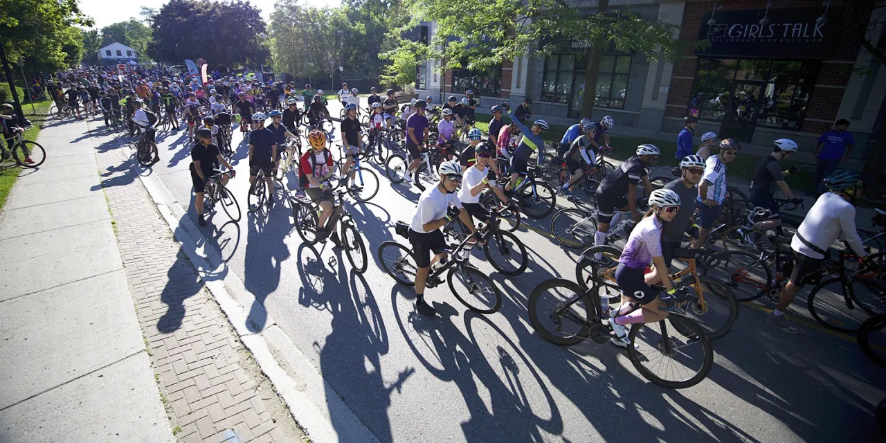 Group of cyclists in a race.