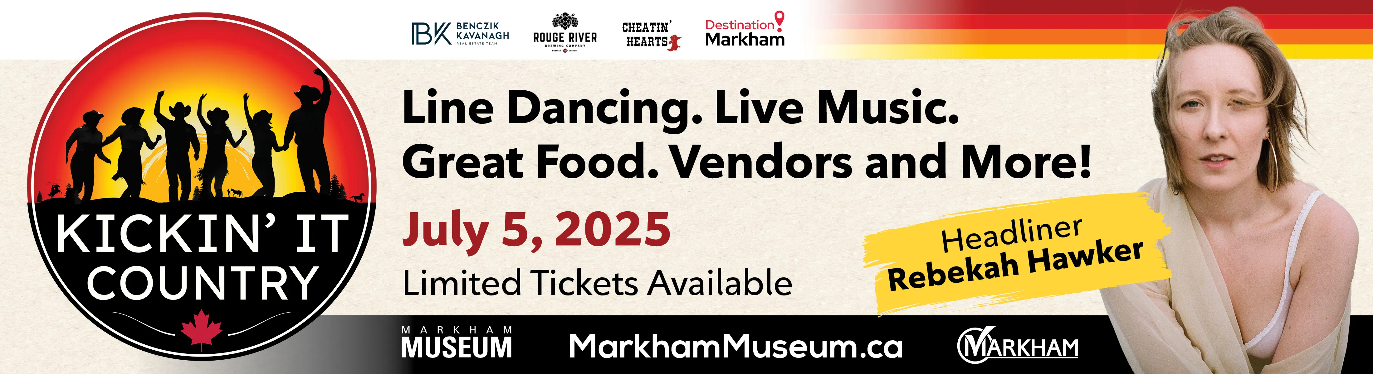 Kickin' It Country at Markham Museum on July 5th. Headling the event is Rebekah Hawker.