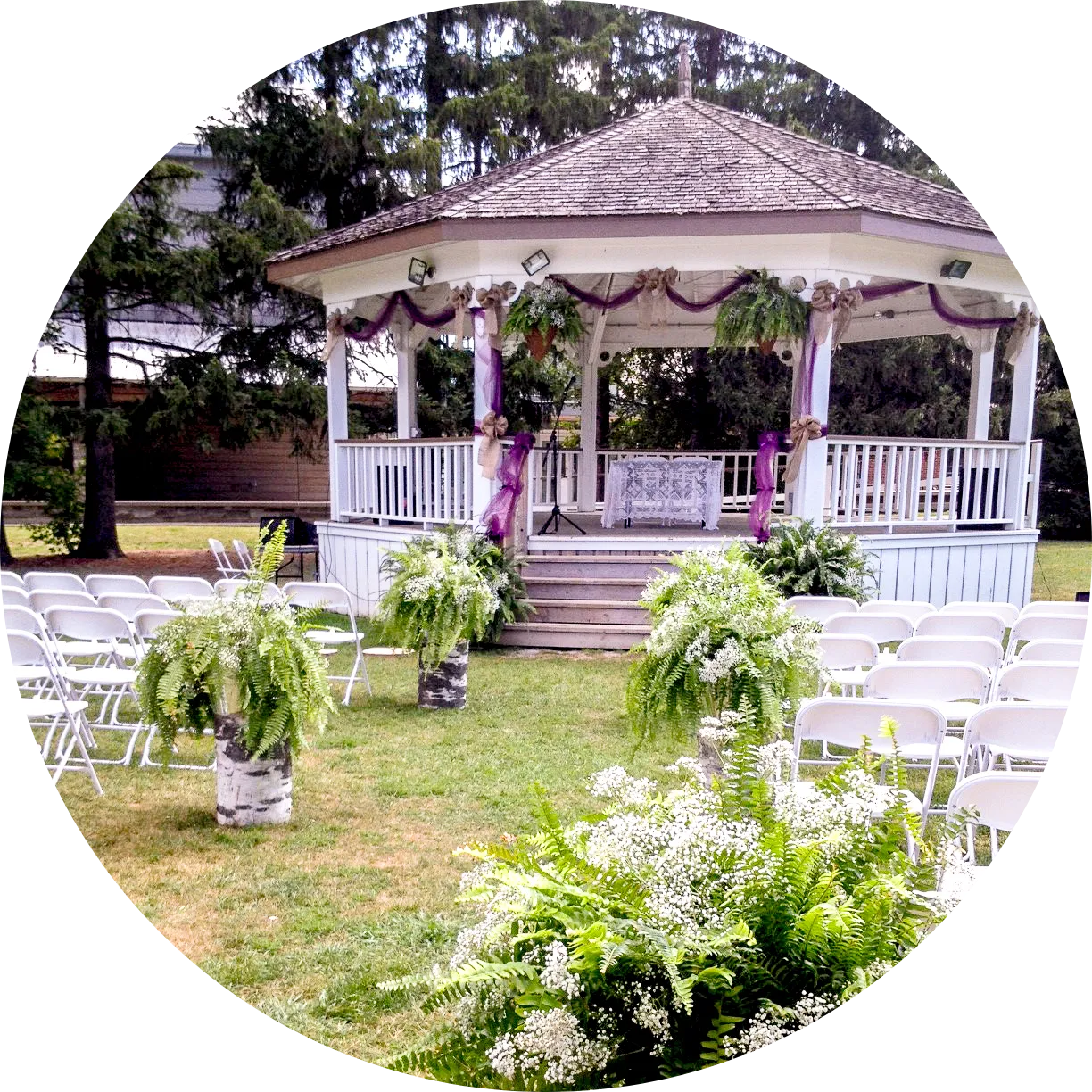 Markham Museum Pavilion decorated for a wedding.