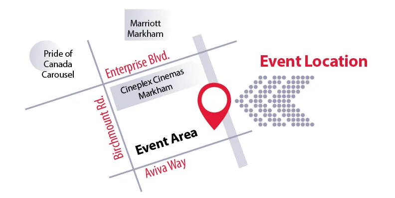 Map of event on Birchmount Rd. and Aviva Way.