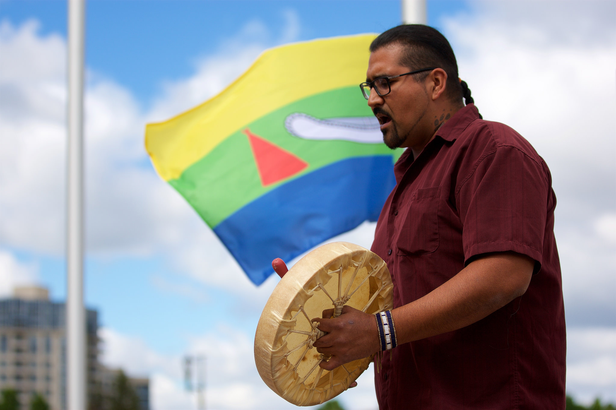 Jacob Charles of Georgina Island First Nation performs a drum ceremony Jacob Charles of Georgina Island First Nation performs a drum ceremony